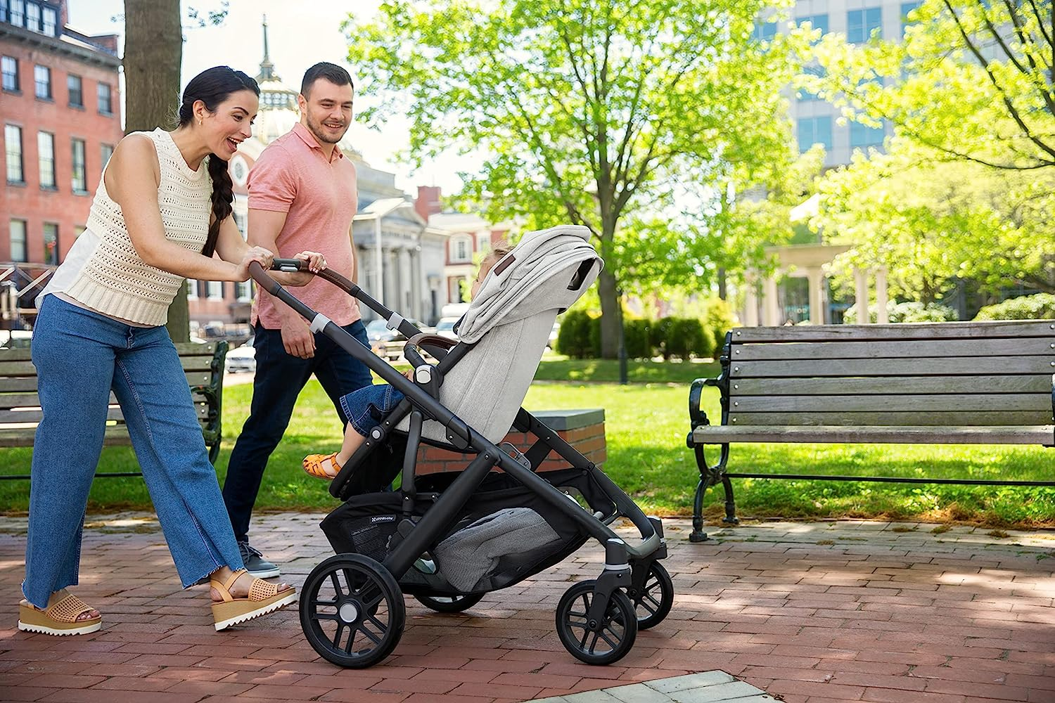 Stroller - Anthony (White and Grey Chenille/Carbon/Chestnut Leather)