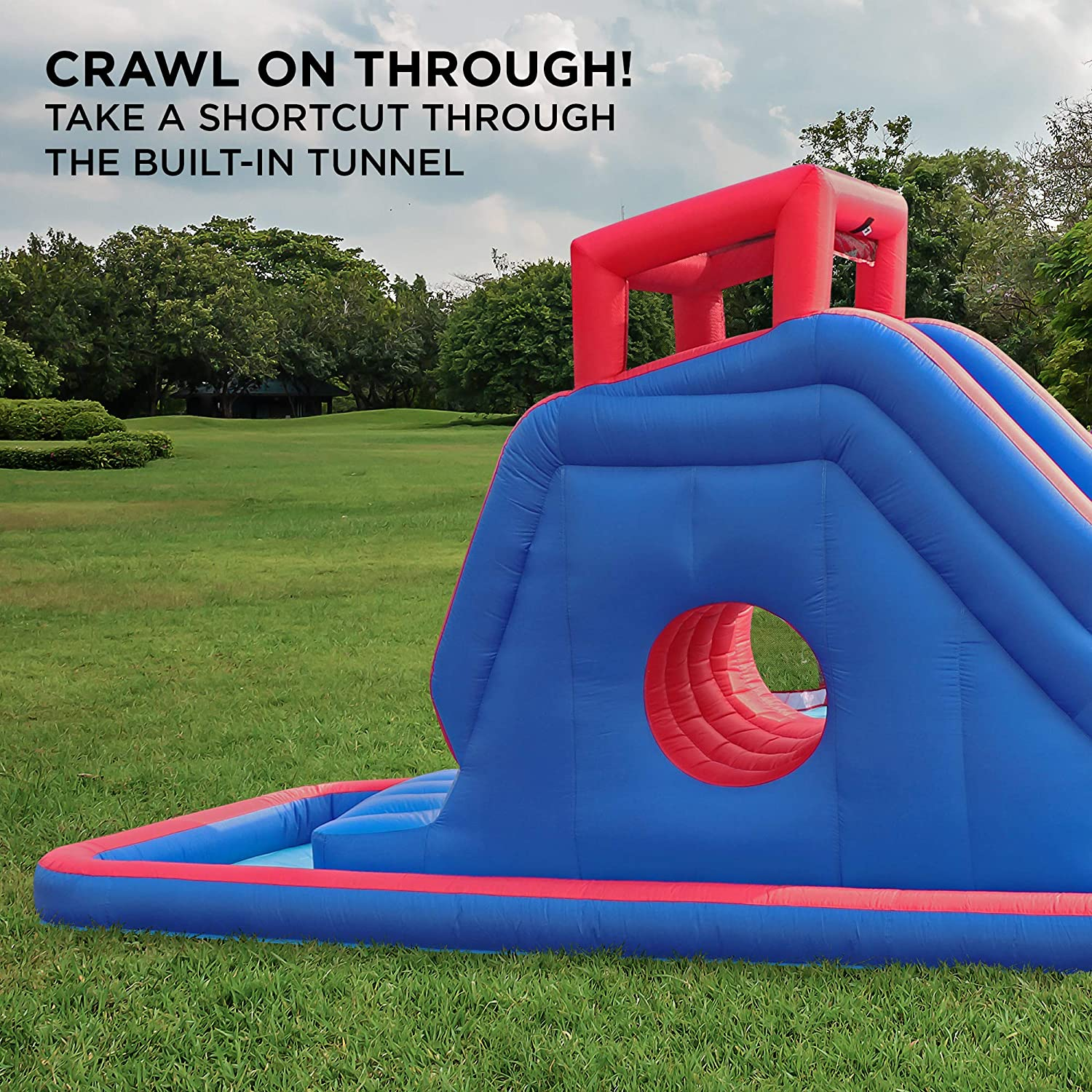 Deluxe Inflatable Water Slide Park C Heavy-Duty Nylon Bounce House for Outdoor Fun - Climbing Wall, Slide, Bouncer & Splash Pool C Easy to Set Up & Inflate with Included Air Pump & Carrying Case