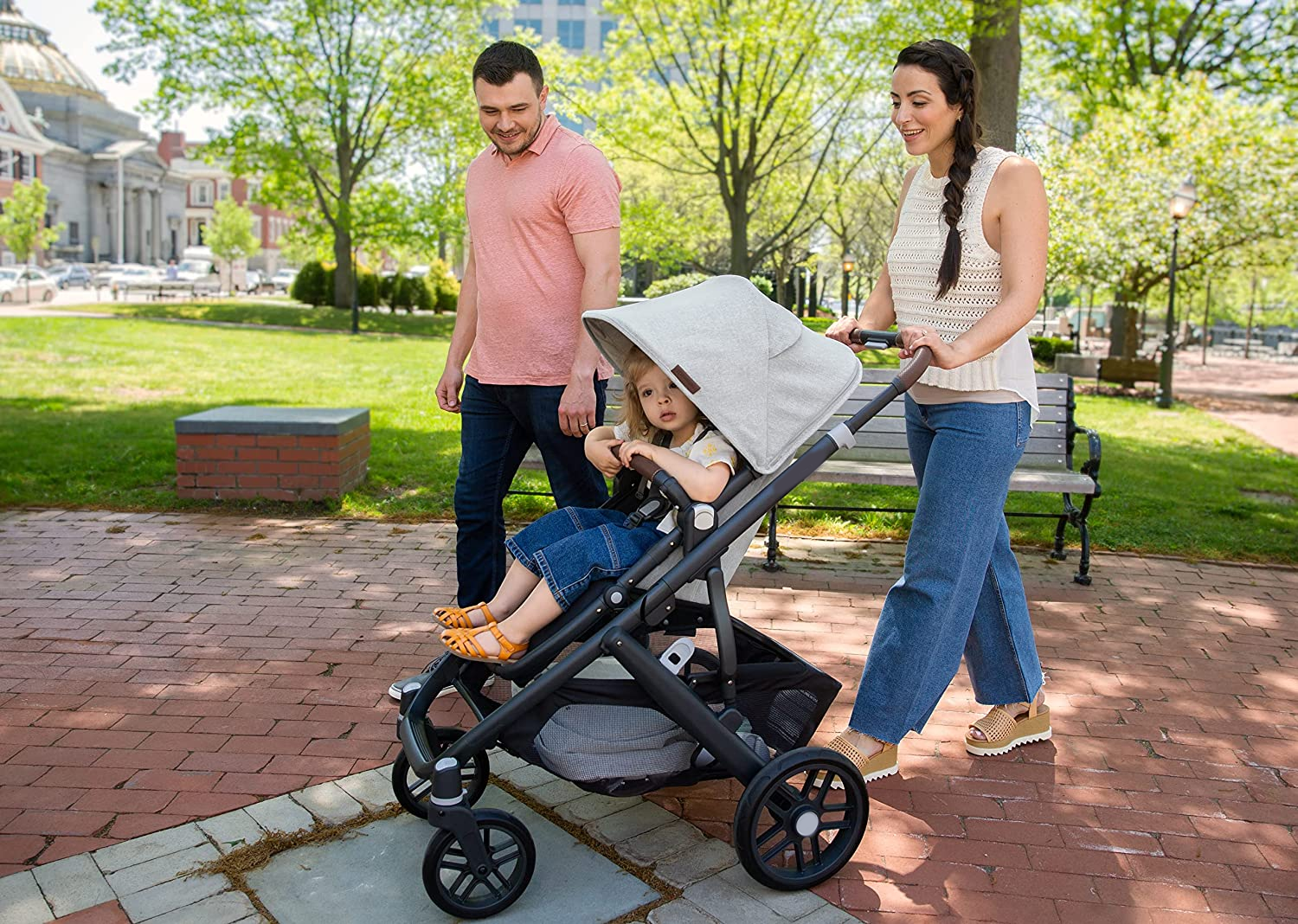 Stroller - Anthony (White and Grey Chenille/Carbon/Chestnut Leather)