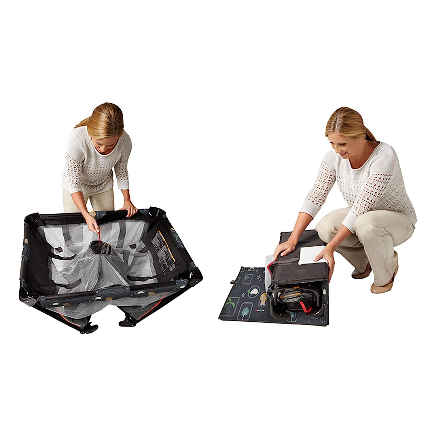 Pack and Play Portable Playard, Push Button Compact Fold, Carnival