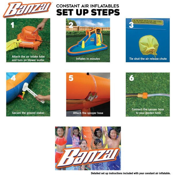 Banzai Twin Falls Giant Inflatable Water Park Bounce House - Two Water Slides & Climbing Wall - Outdoor Summer Fun For Kids & Families