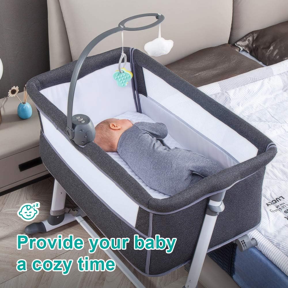 Bassinet,Bassinet for Baby,Bedside Crib,Baby Bassinets Bedside Sleeper for Newborn Infant| Built-in Wheels, Dark Grey
