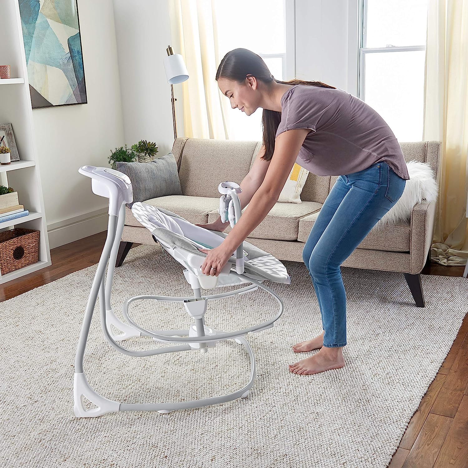 Lightweight Compact 6-Speed Multi-Direction Baby Swing, Vibrations & Nature Sounds, 0-9 Months 6-20 lbs (Pink Cassidy)