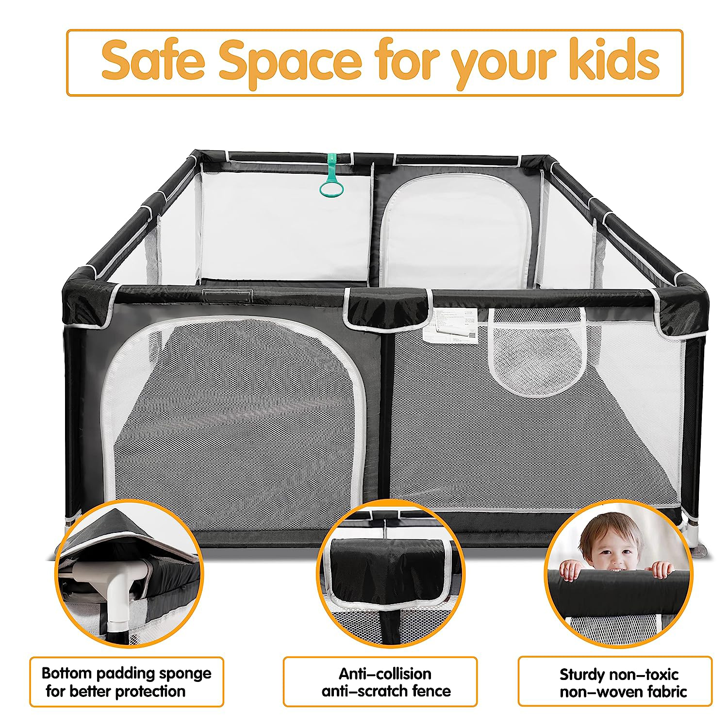 Baby Playpen 5050,Pack N Play,Playard,Baby Gate,Kids Activity Center,Playpen for Babies & Toddlers,Indoor Outdoor(Black)