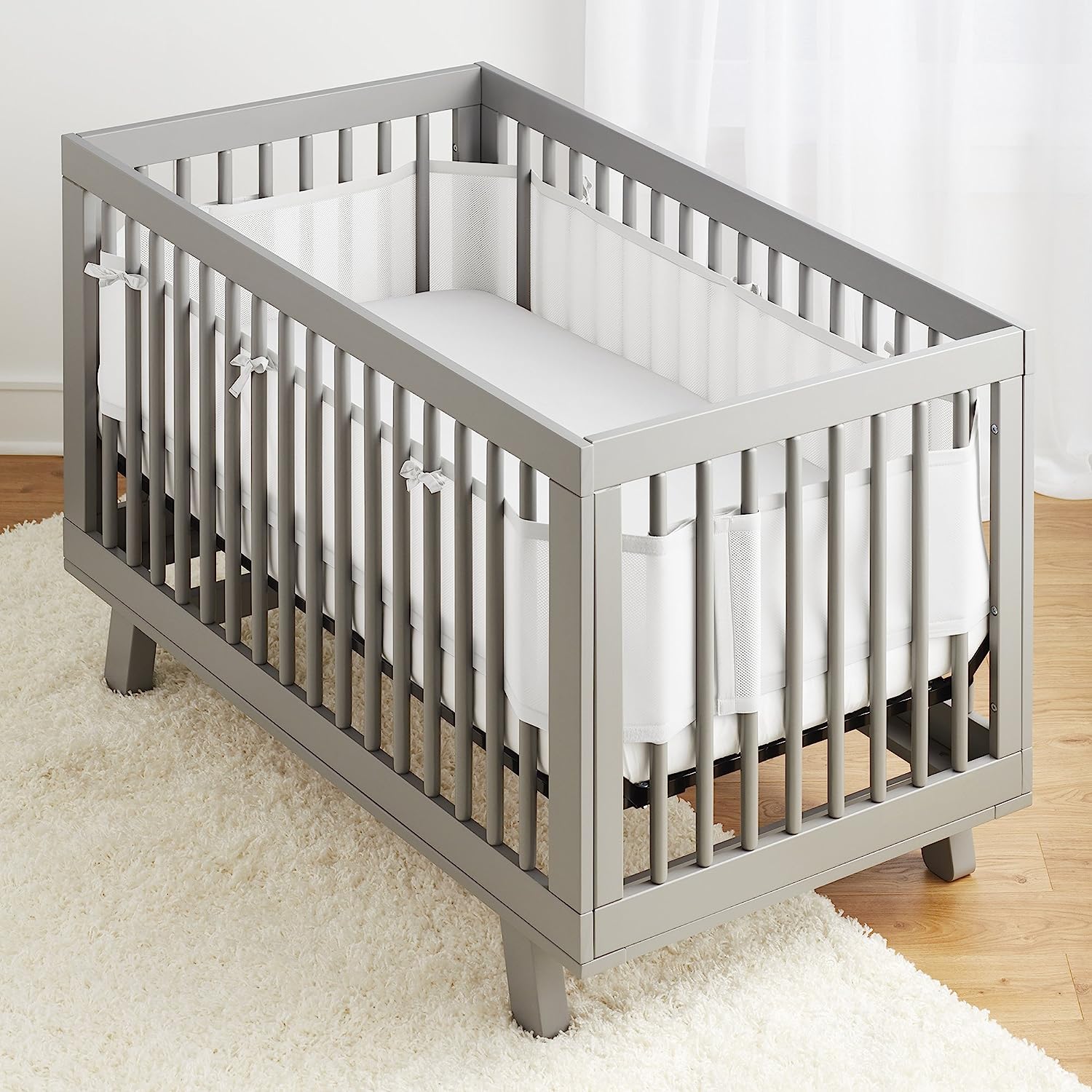 BreathableBaby Breathable Mesh Crib Liner C Classic Collection C White C Fits Full-Size Four-Sided Slatted and Solid Back Cribs C Anti-Bumper