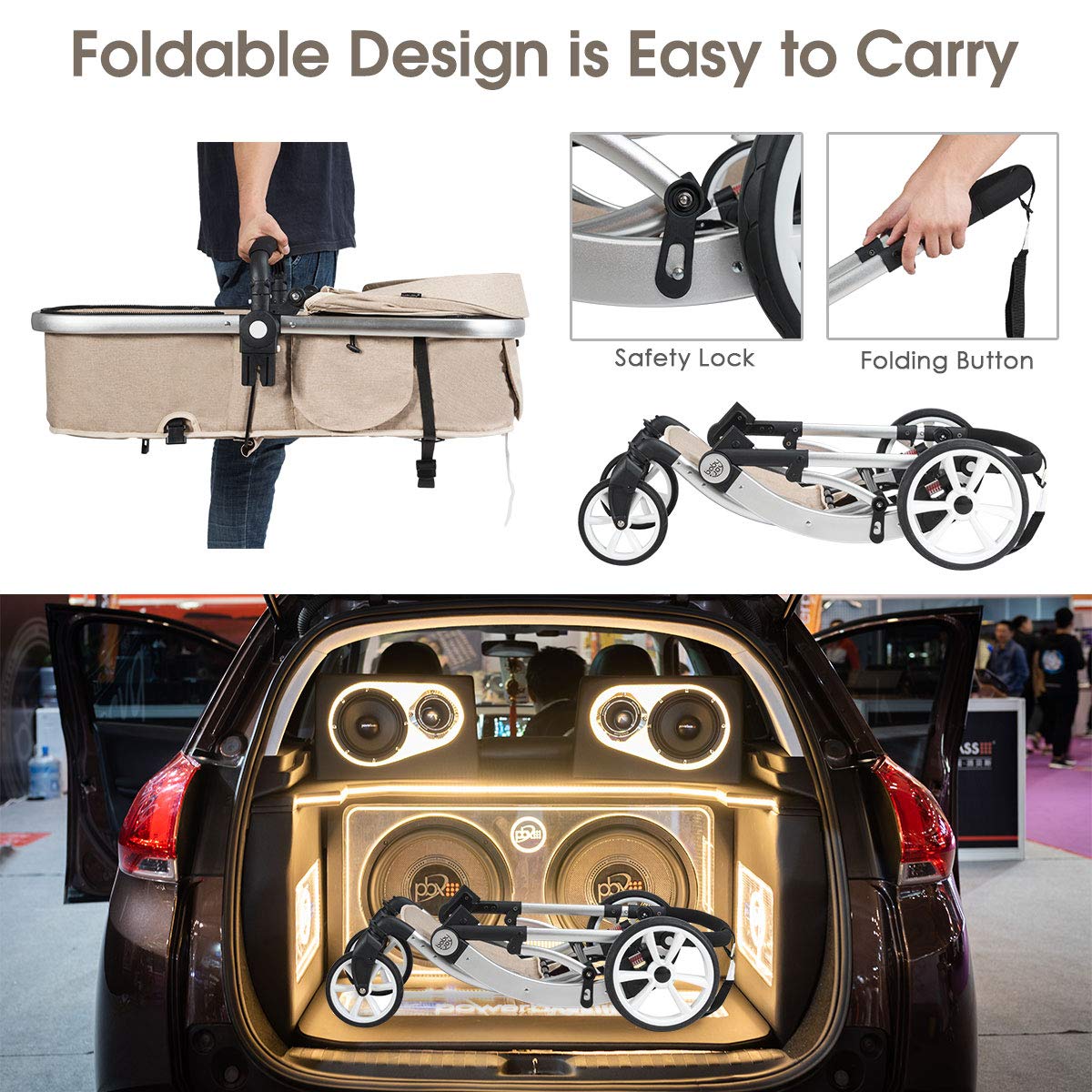 Baby Stroller, High Landscape Convertible Infant Bassinet Stroller, Adjustable Canopy & Backrest, Storage Basket, Foot Cover, Foldable Newborn Carriage Pram Stroller (Gray)