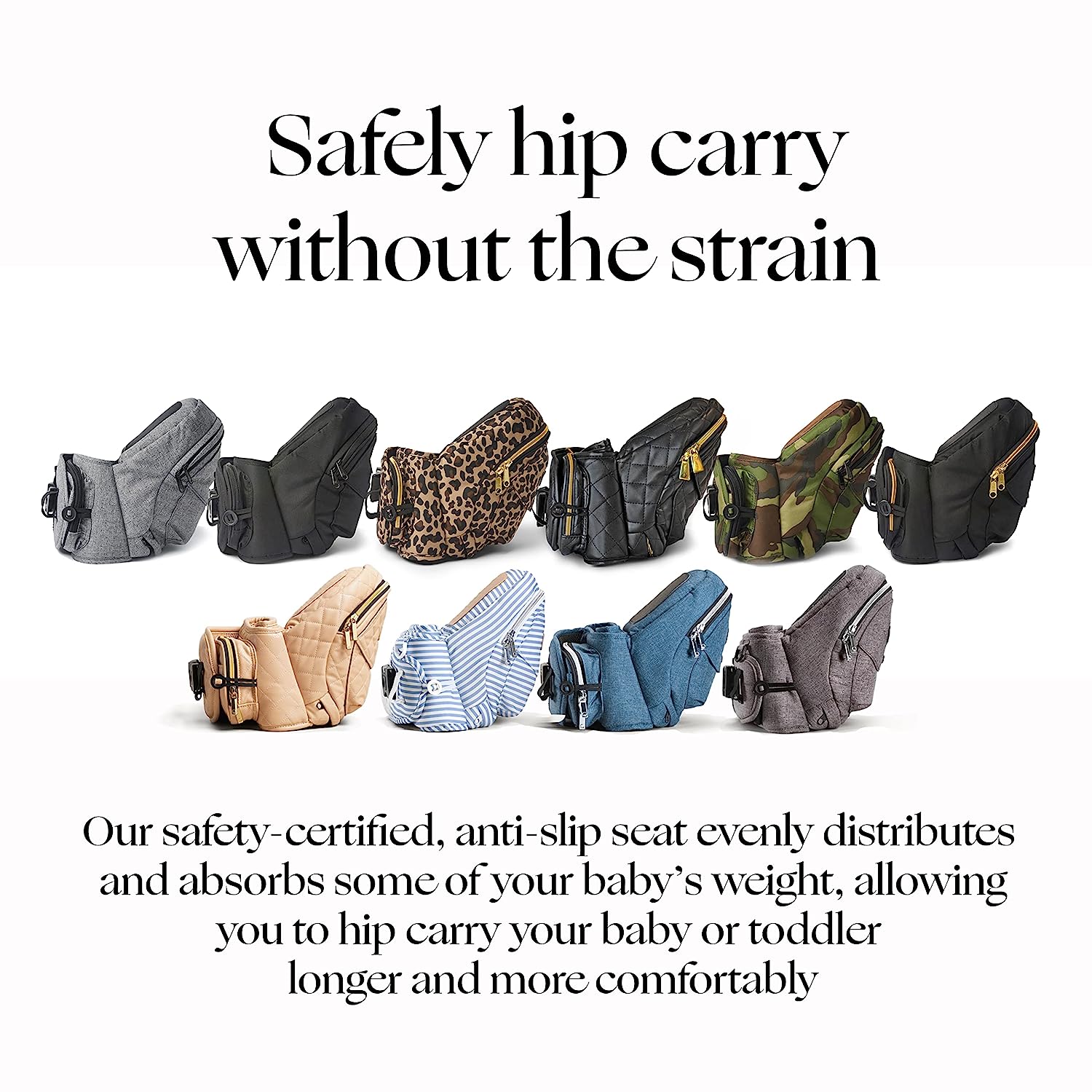 Safety-Certified Hip Seat Baby Carrier - Moms Choice Award Winner,  Ergonomic Carrier & Extenders for Newborns & Toddlers (Carrier, Grey)