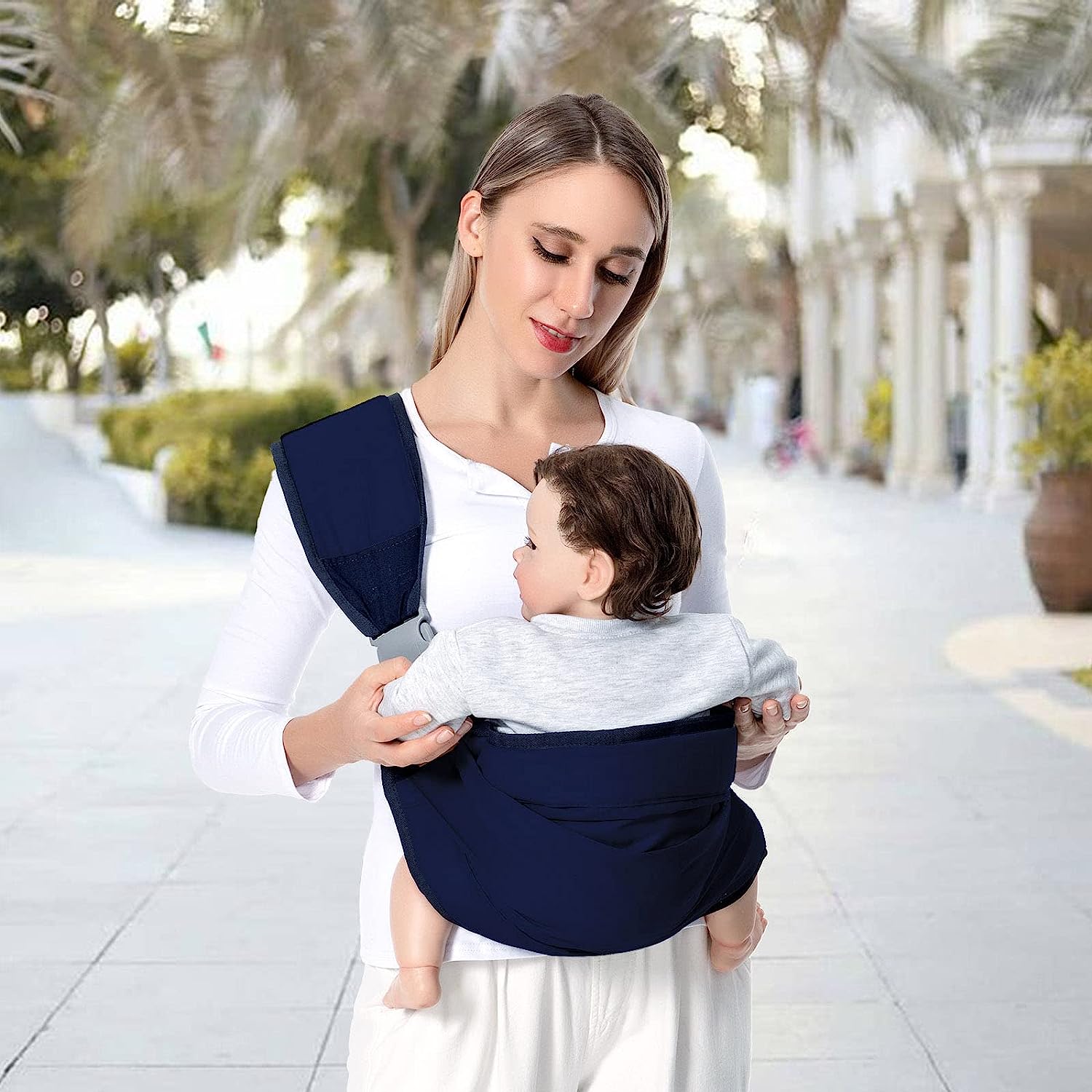 Baby Sling Carrier Newborn to Toddler, Lightweight Baby Carrier Sling, Baby Wrap Sling, Baby Hip Seat Carrier for Toddler Sling, Baby Holder Carrier, Nursing Sling, Carrying 7-45 lbs, Grey