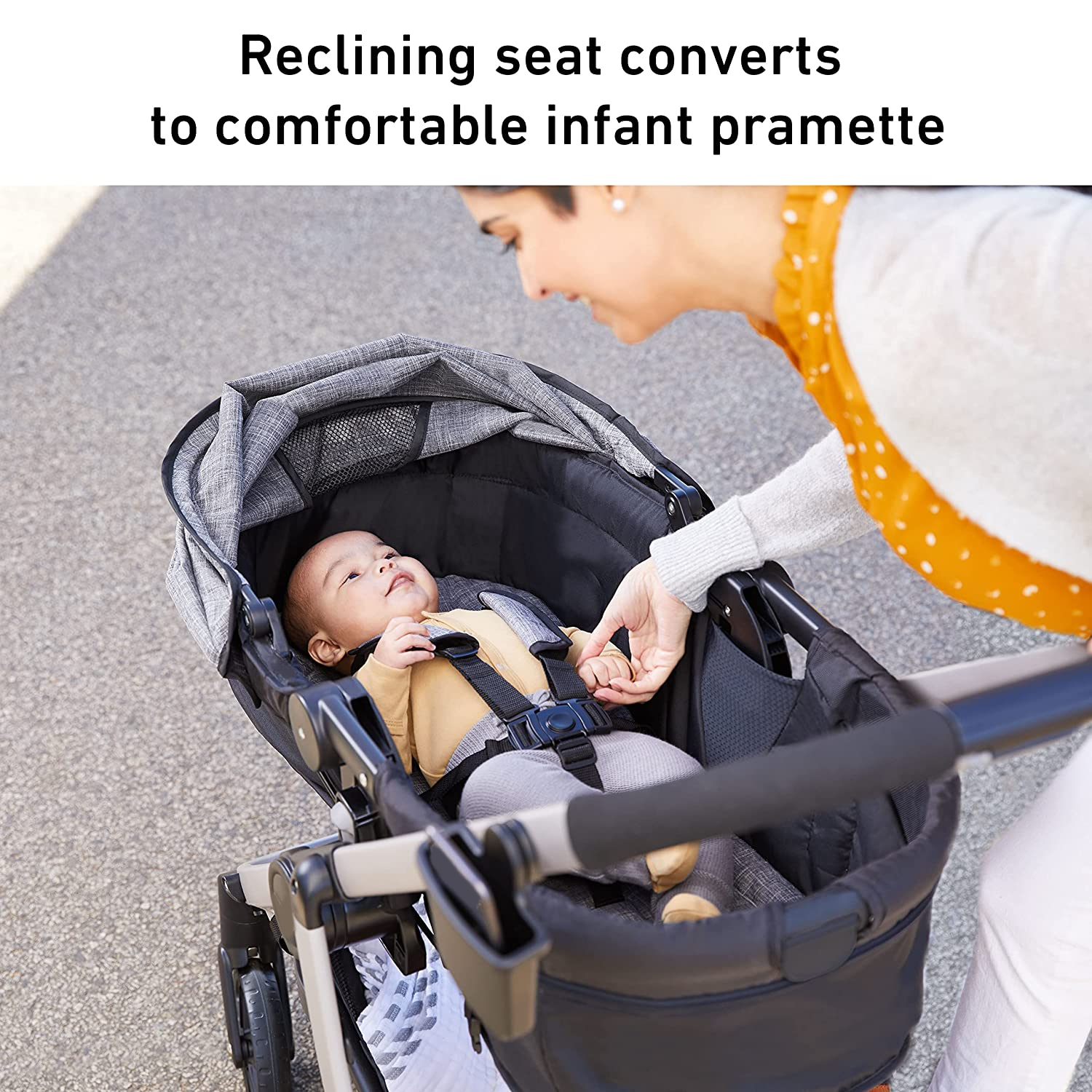 Modes Pramette Stroller, Baby Stroller with True Pram Mode, Reversible Seat, One Hand Fold, Extra Storage, Child Tray, Pierce