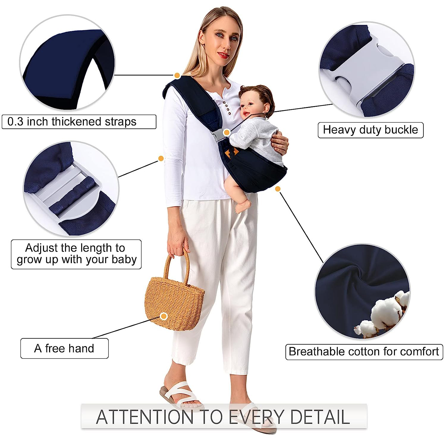 Baby Sling Carrier Newborn to Toddler, Lightweight Baby Carrier Sling, Baby Wrap Sling, Baby Hip Seat Carrier for Toddler Sling, Baby Holder Carrier, Nursing Sling, Carrying 7-45 lbs, Grey