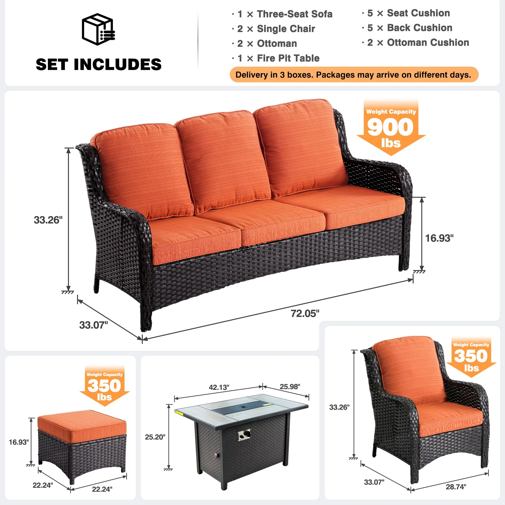 Ovios 6 Pieces Patio Furniture Set with 42