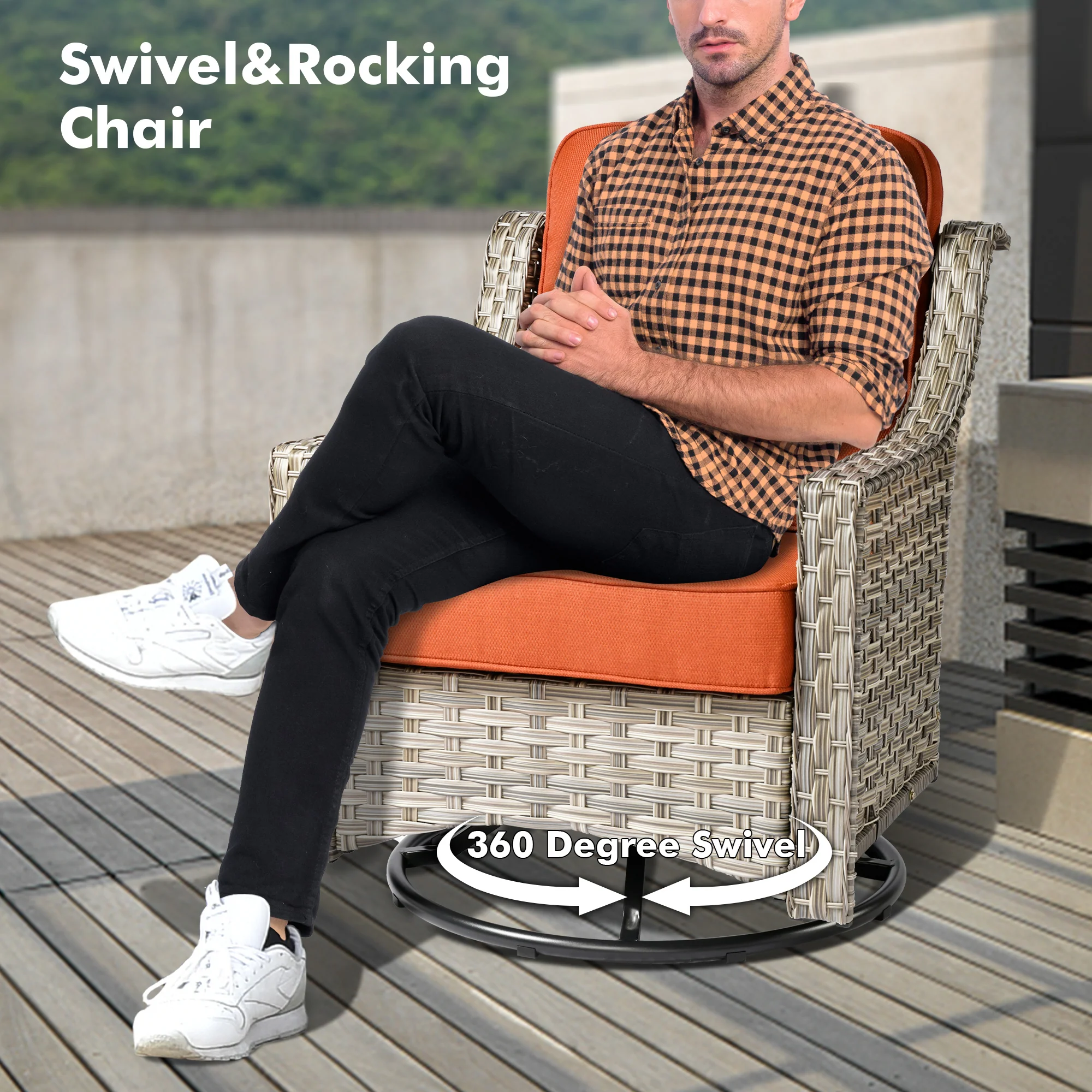 Ovios Conversation Set 5-Piece PAD Series include Rocking Chair & 47
