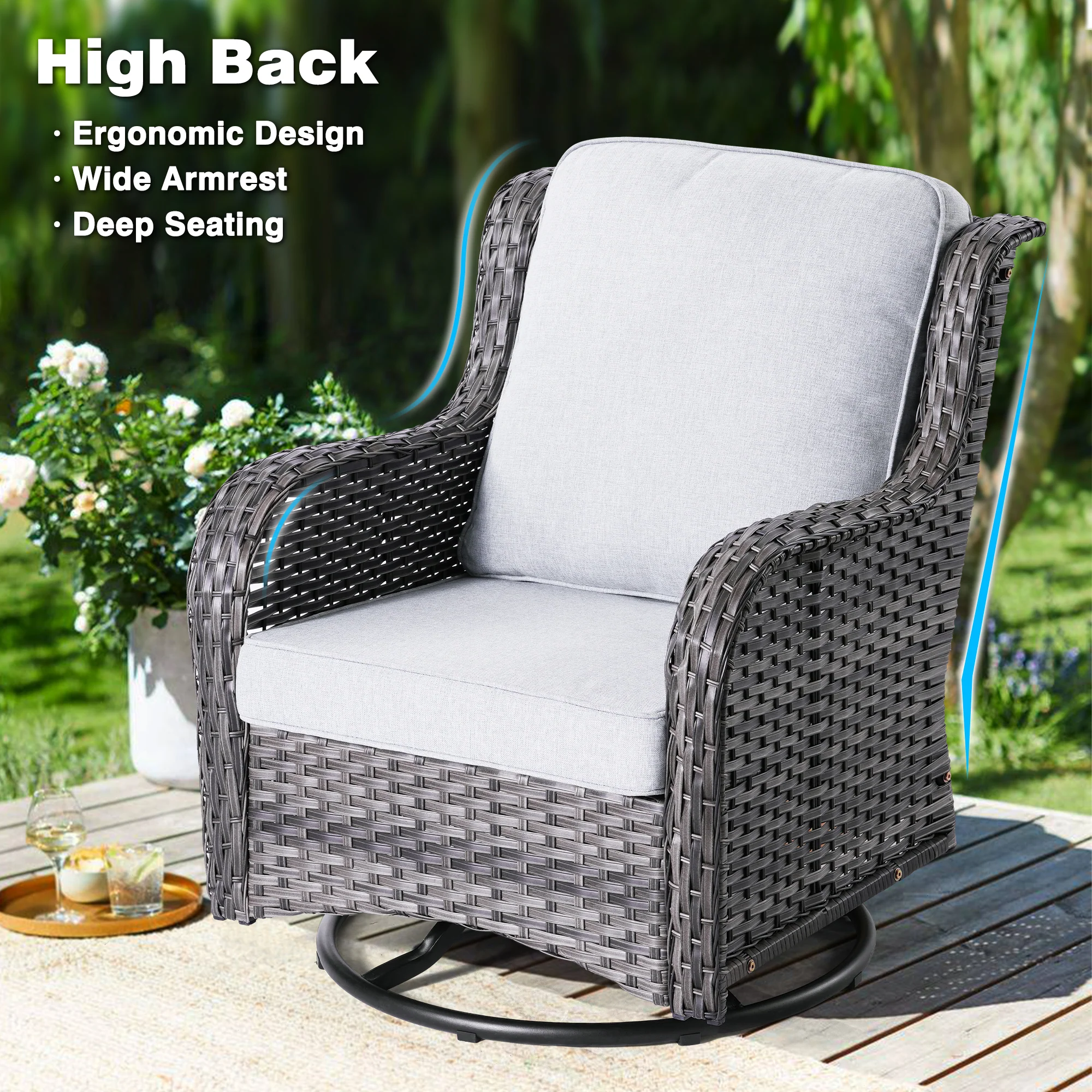 Ovios Patio Furniture Set 3-Piece with Swivel Chairs and Side Table Kenard