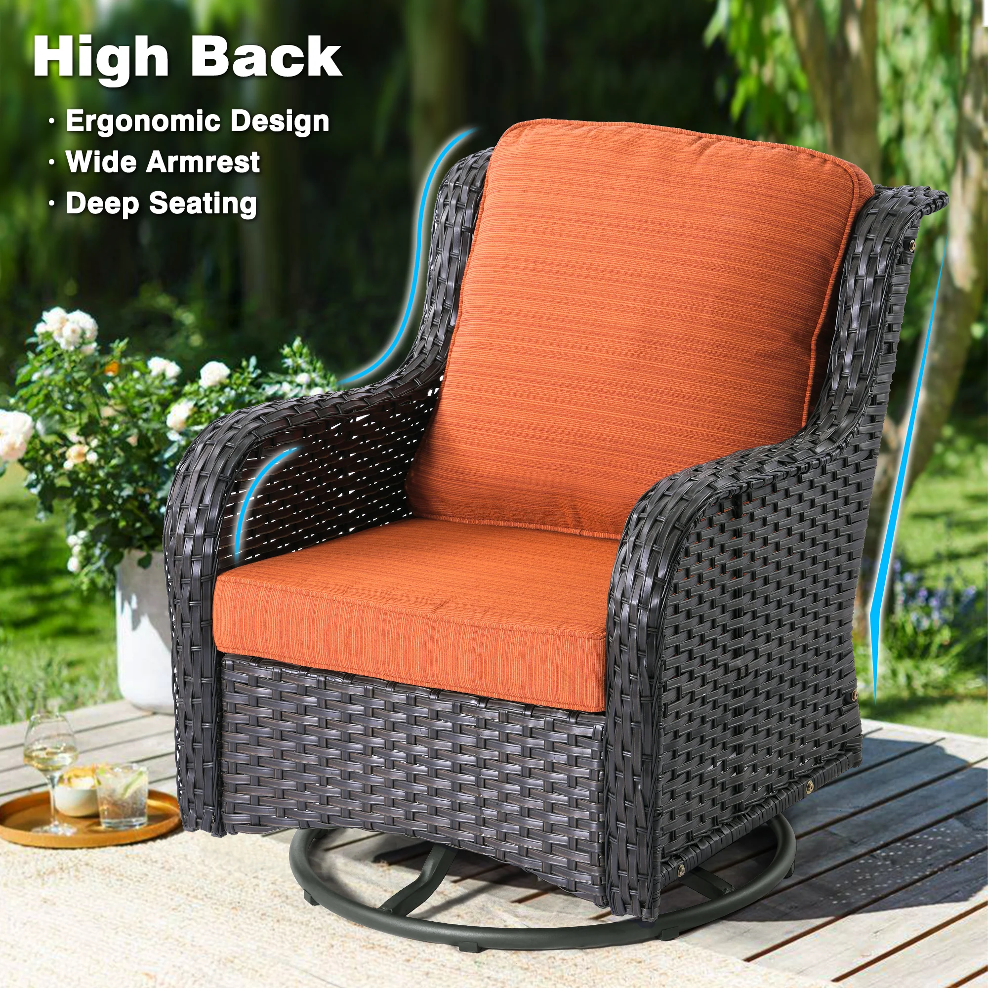 Ovios Patio Furniture Set 3-Piece with Swivel Chairs and Side Table Kenard
