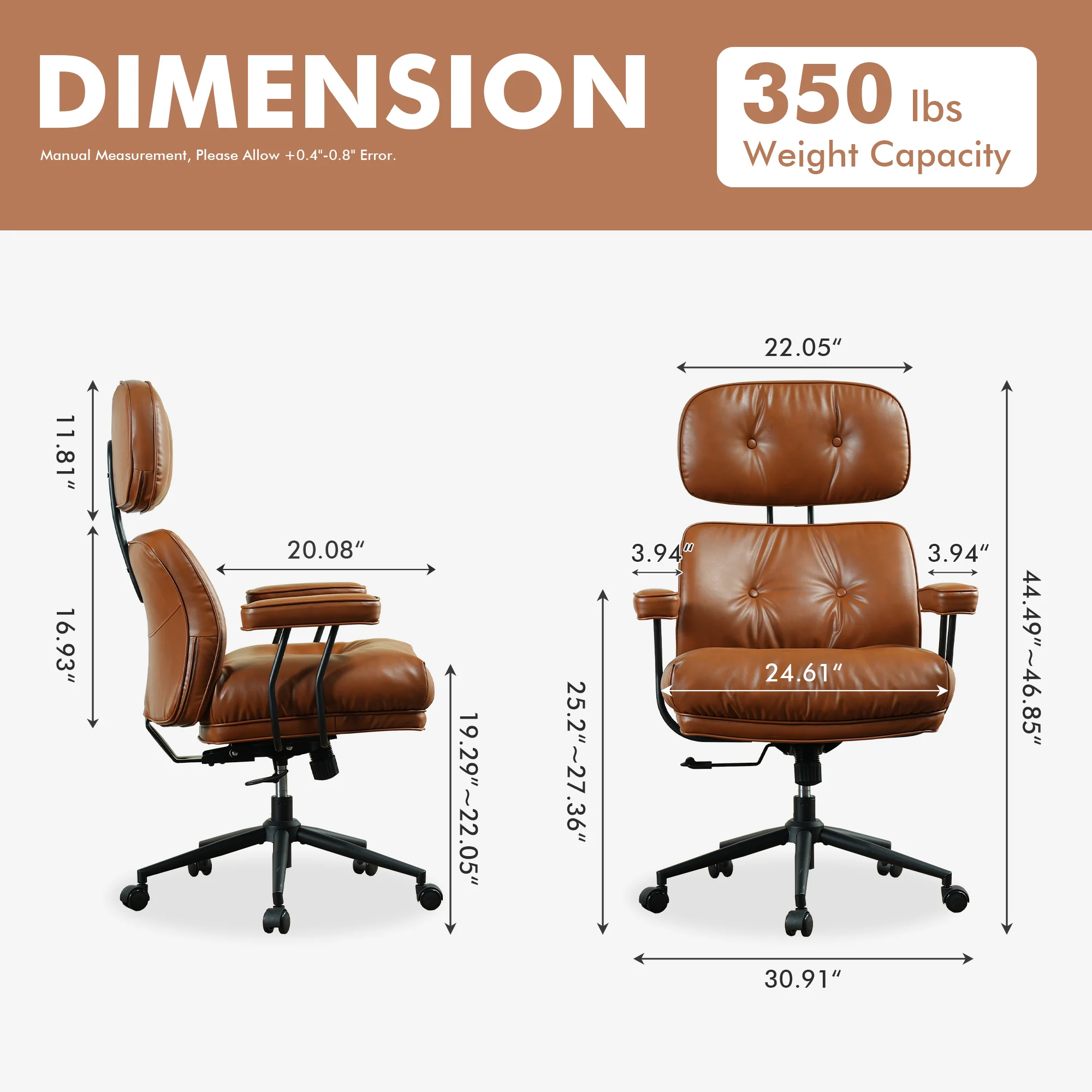 Ovios Office Executive Chair Oversize Cushions PU Fabric