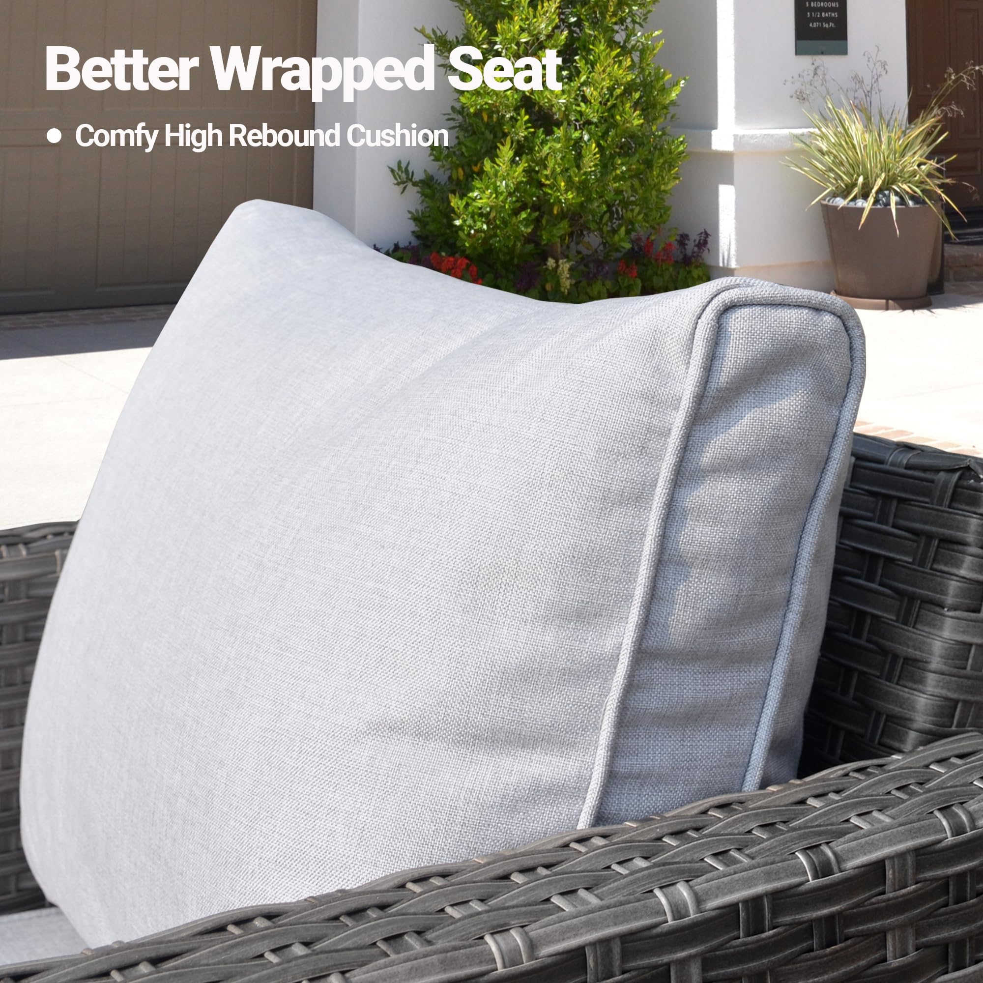 Ovios Patio Furniture 3-Piece Set with Swivel Chairs and Table Square Shape Armrest