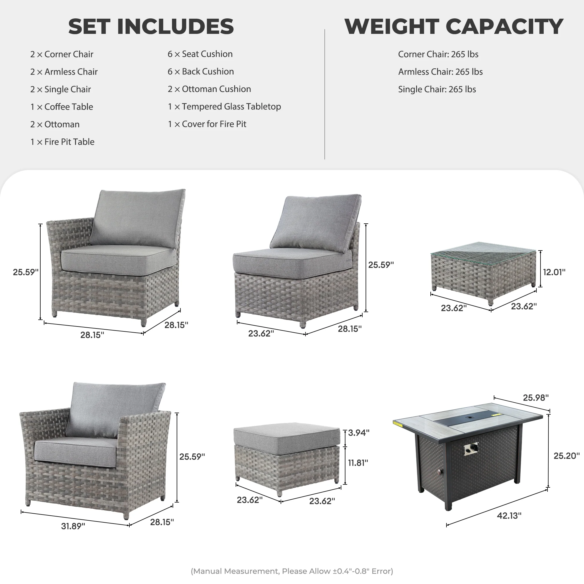 Ovios Patio Furniture Set 10-Piece include 42
