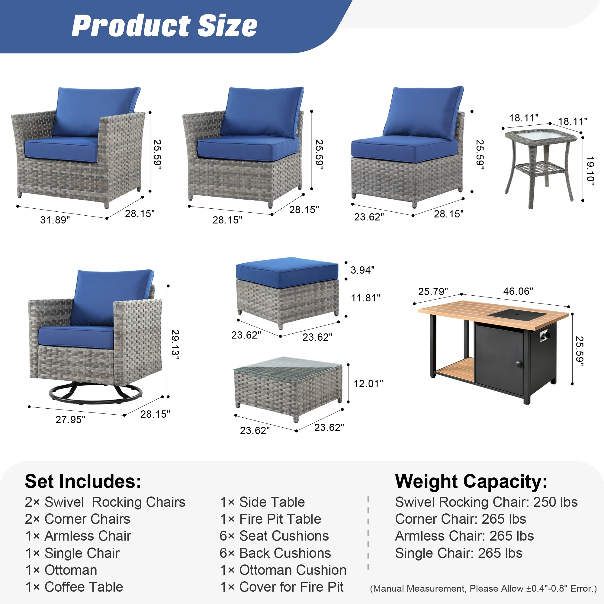 Ovios Patio Furniture Set 10-Piece include 42