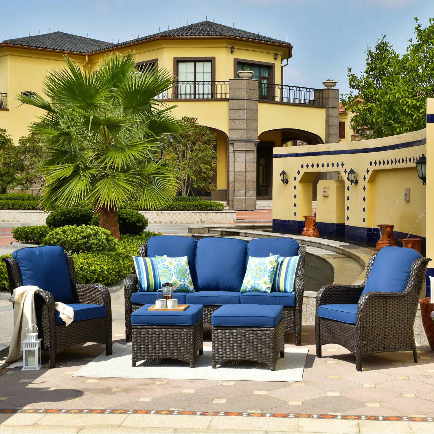 Ovios Patio Conversation Set 5-Piece with Cushions Kenard Curved Handrest