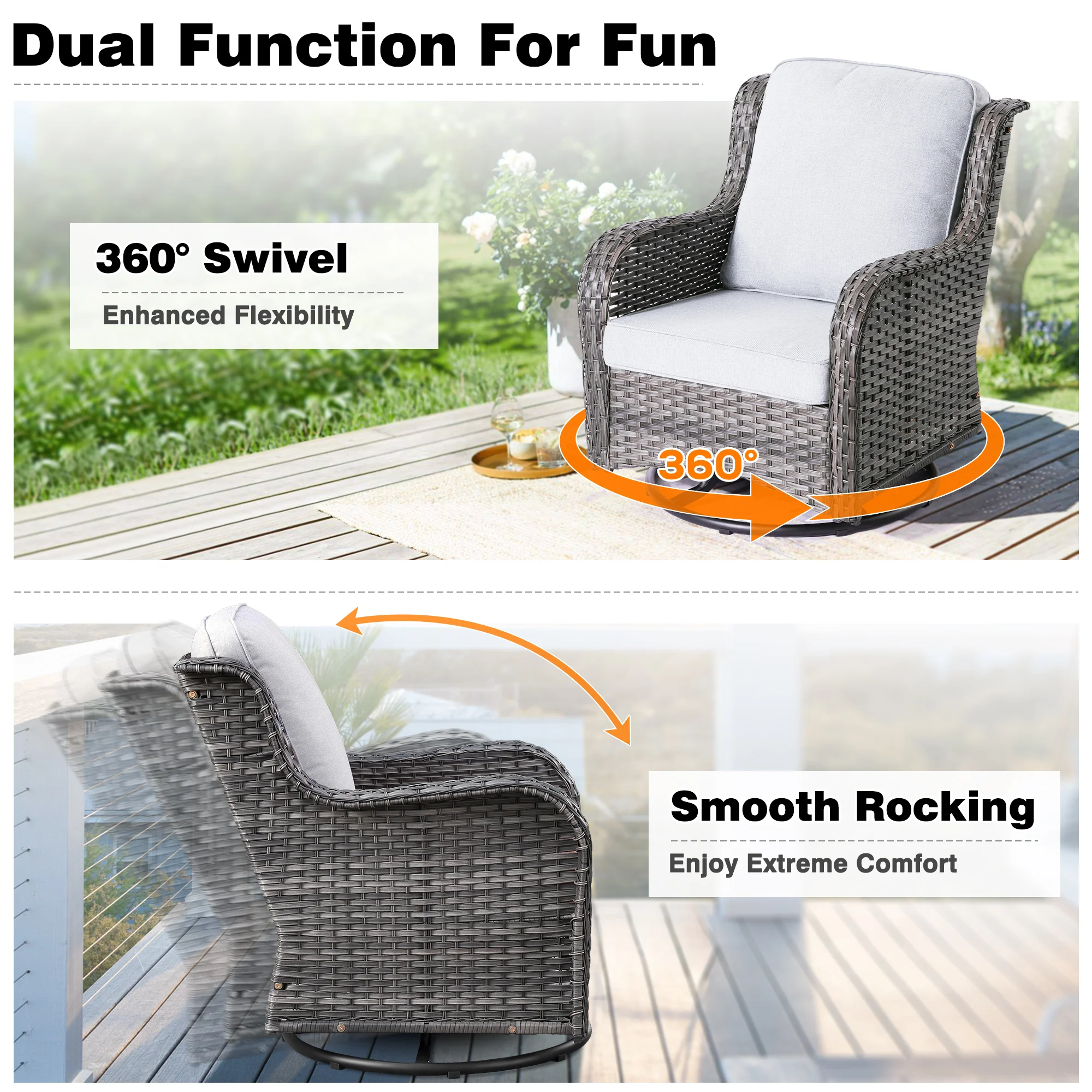 Ovios Patio Furniture Set 3-Piece with Swivel Chairs and Side Table Kenard