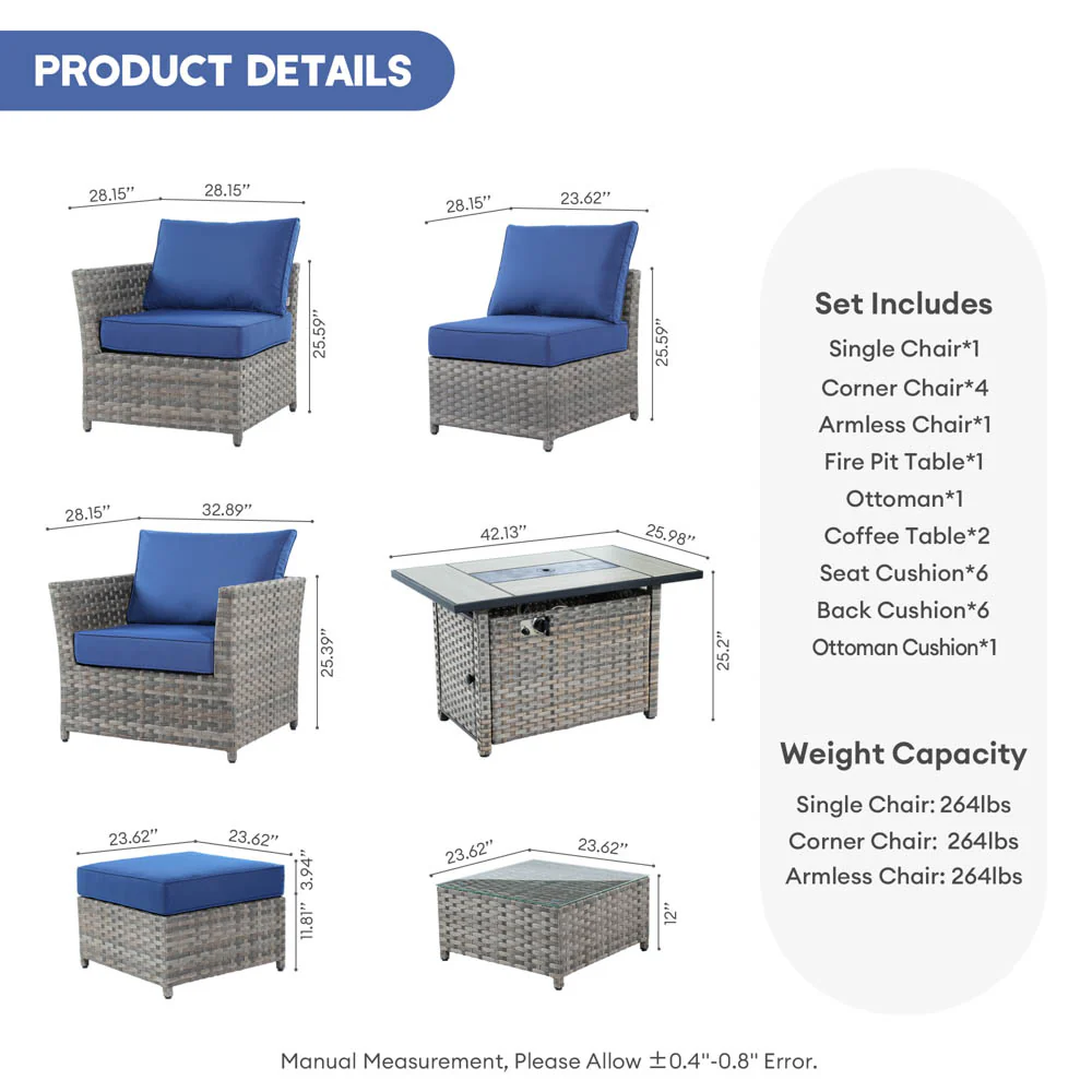 Ovios New Rimaru Series Patio Furniture Set 10-Piece include 42