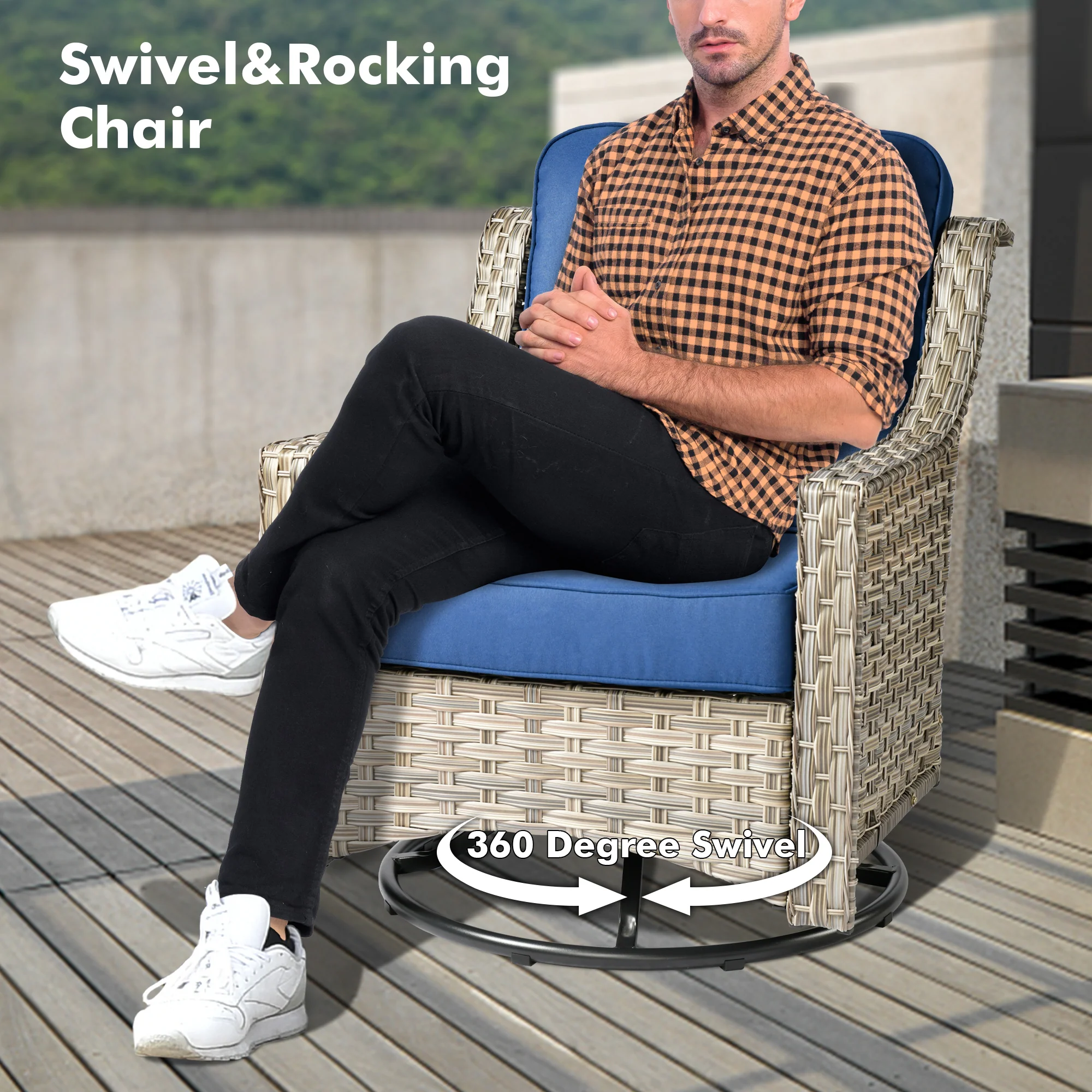 Ovios Conversation Set 5-Piece PAD Series include Rocking Chair & 47