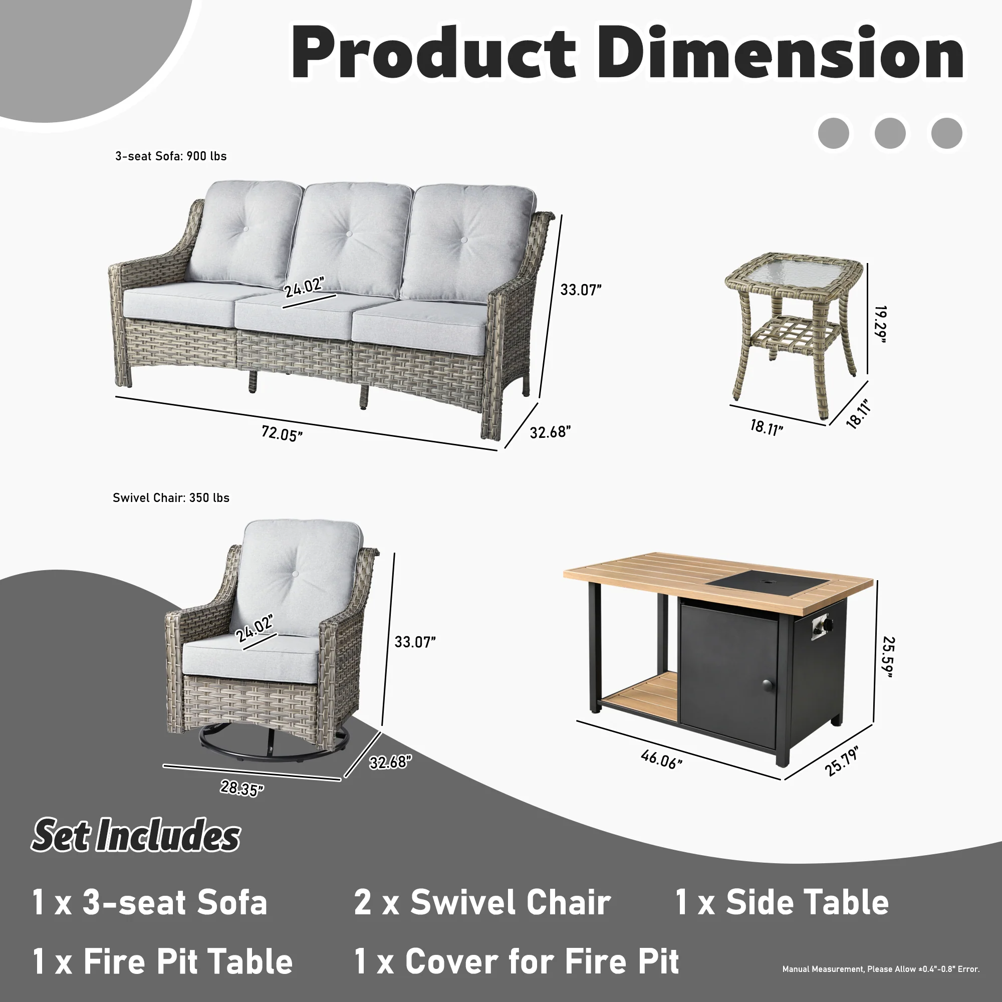 Ovios Conversation Set 5-Piece PAD Series include Rocking Chair & 47
