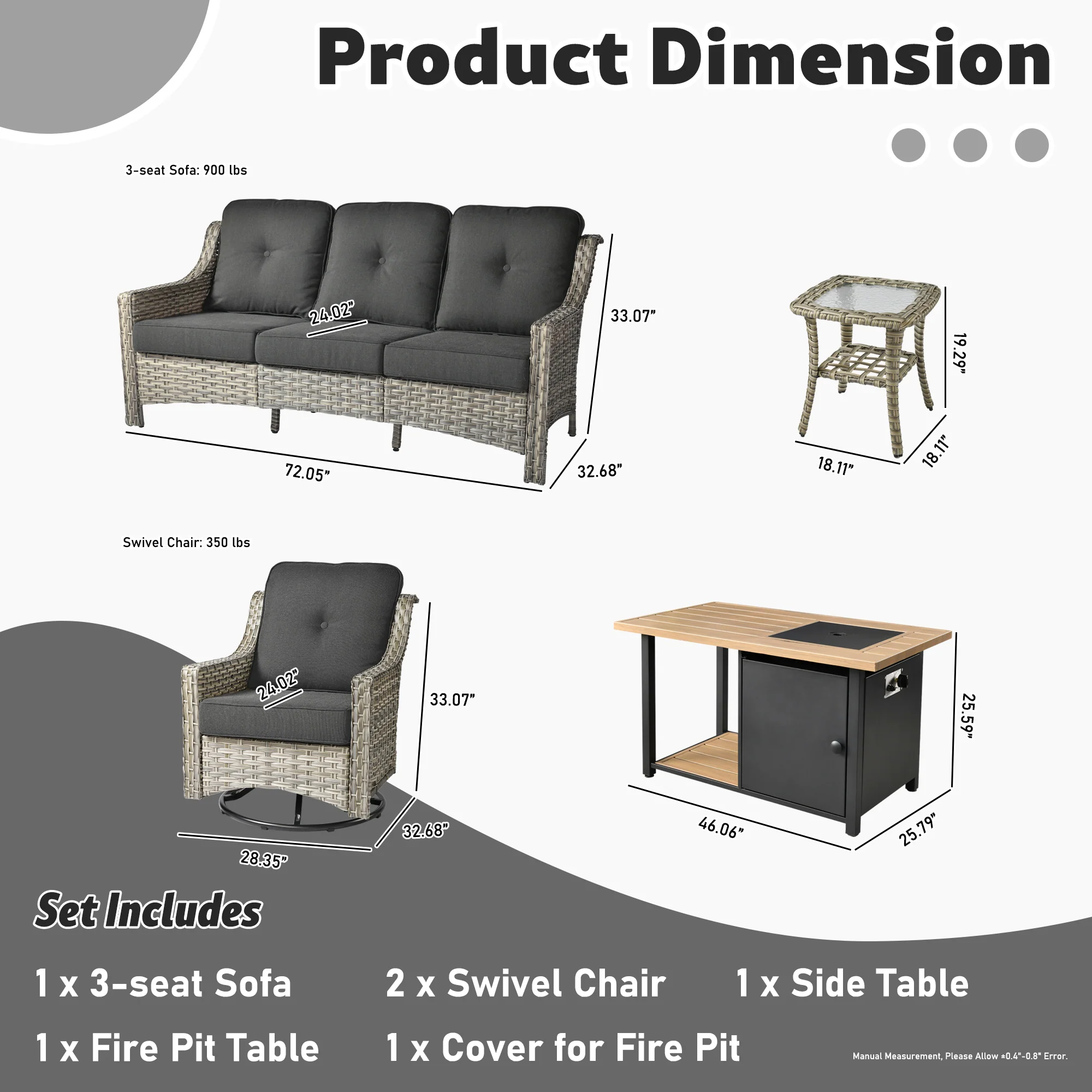 Ovios Conversation Set 5-Piece PAD Series include Rocking Chair & 47