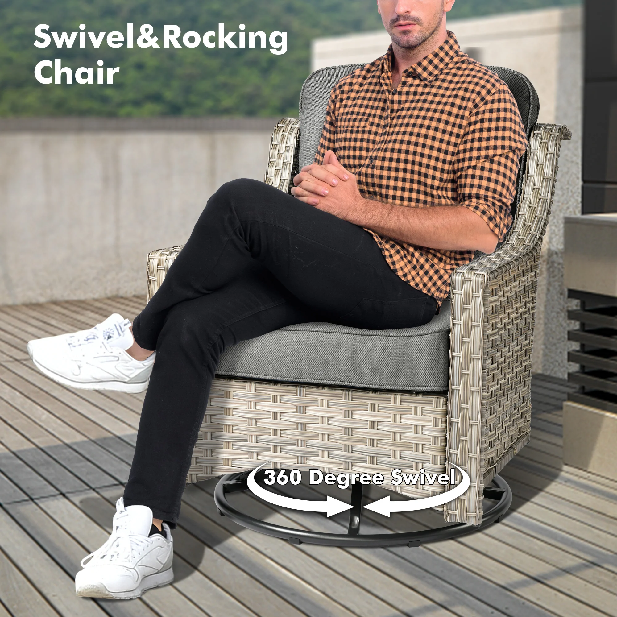 Ovios Conversation Set 5-Piece PAD Series include Rocking Chair & 47
