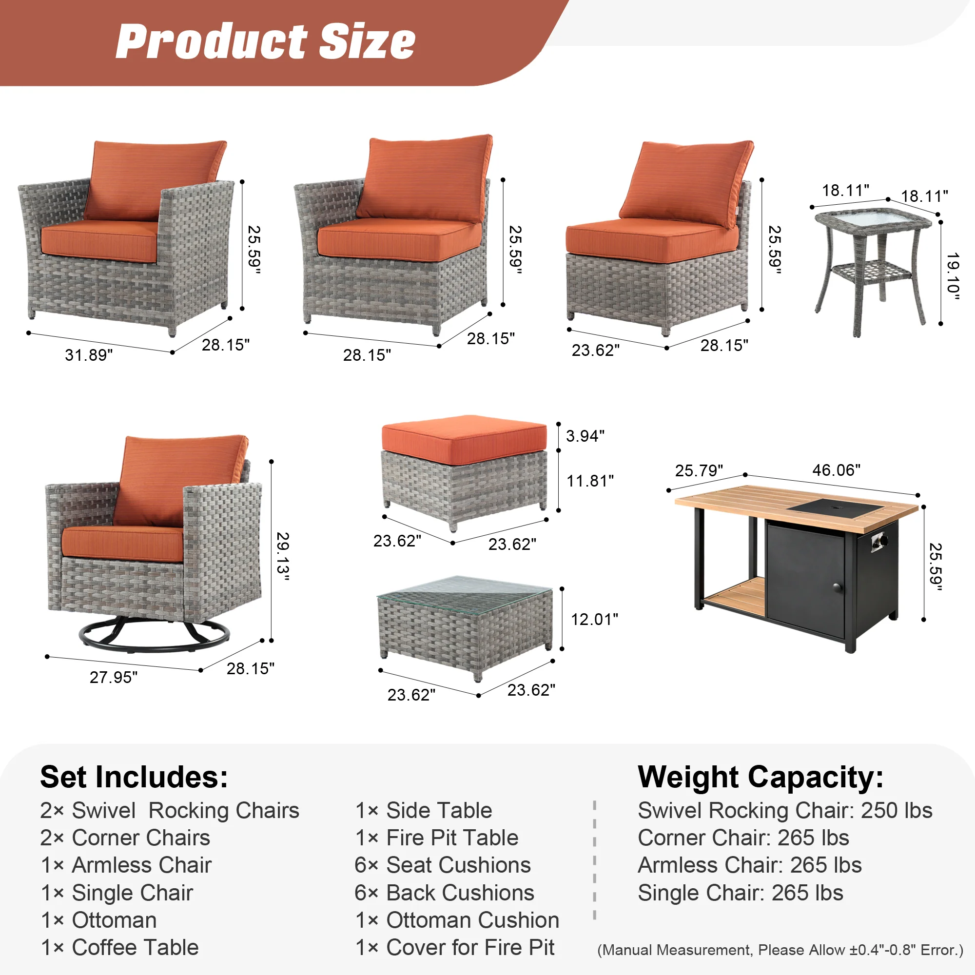 Ovios Patio Furniture Set 10-Piece include 42