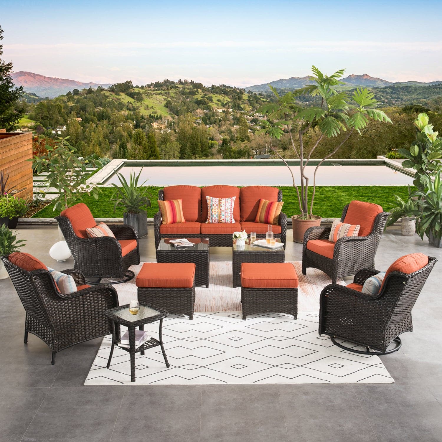Ovios Patio Conversation Set 10-Piece with Rocking Chairs and Table Kenard