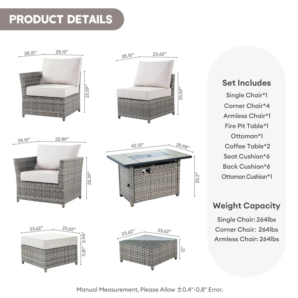 Ovios New Rimaru Series Patio Furniture Set 10-Piece include 42