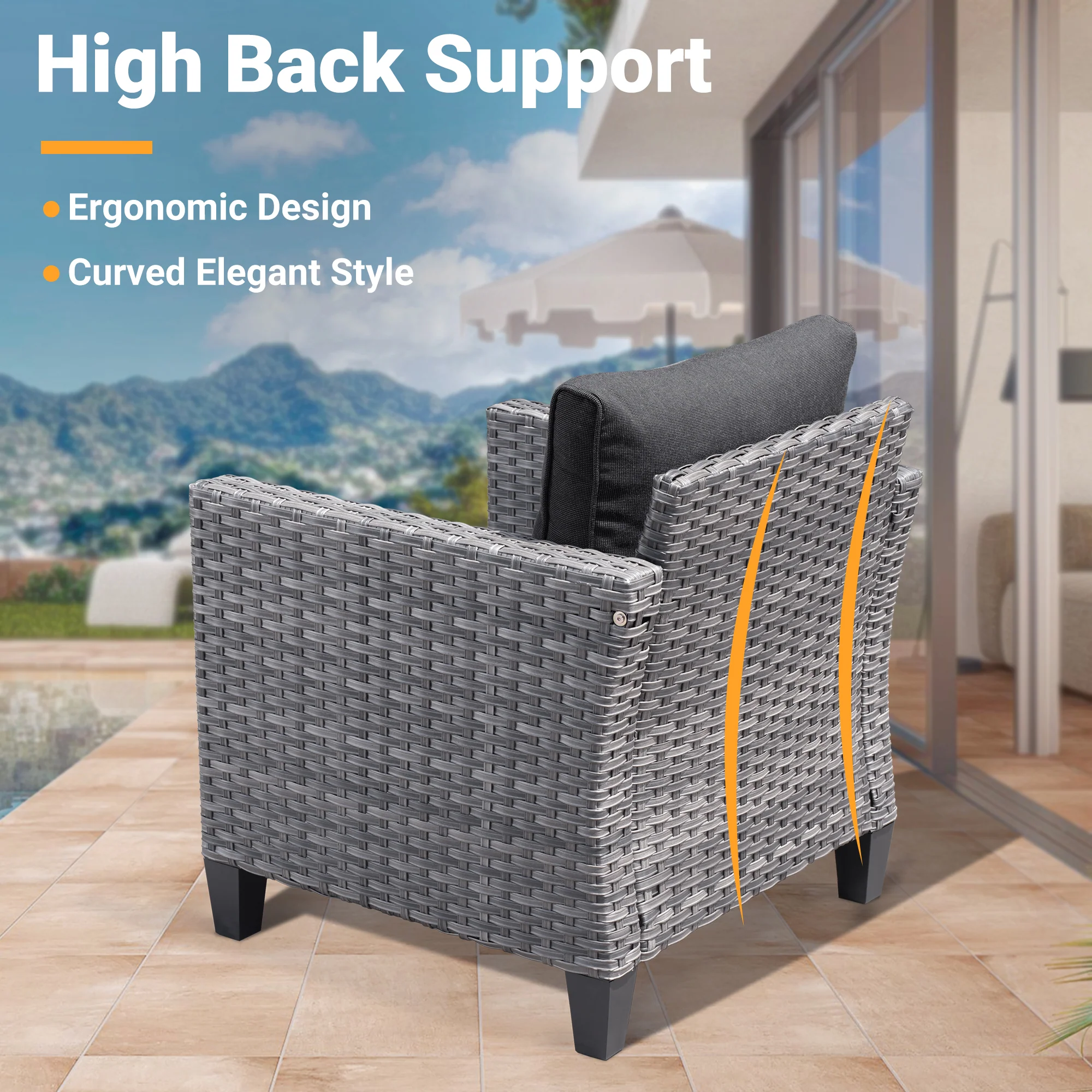 Ovios Patio Chairs New Vultros 3-Piece with Table High Back Square Shape Armrest