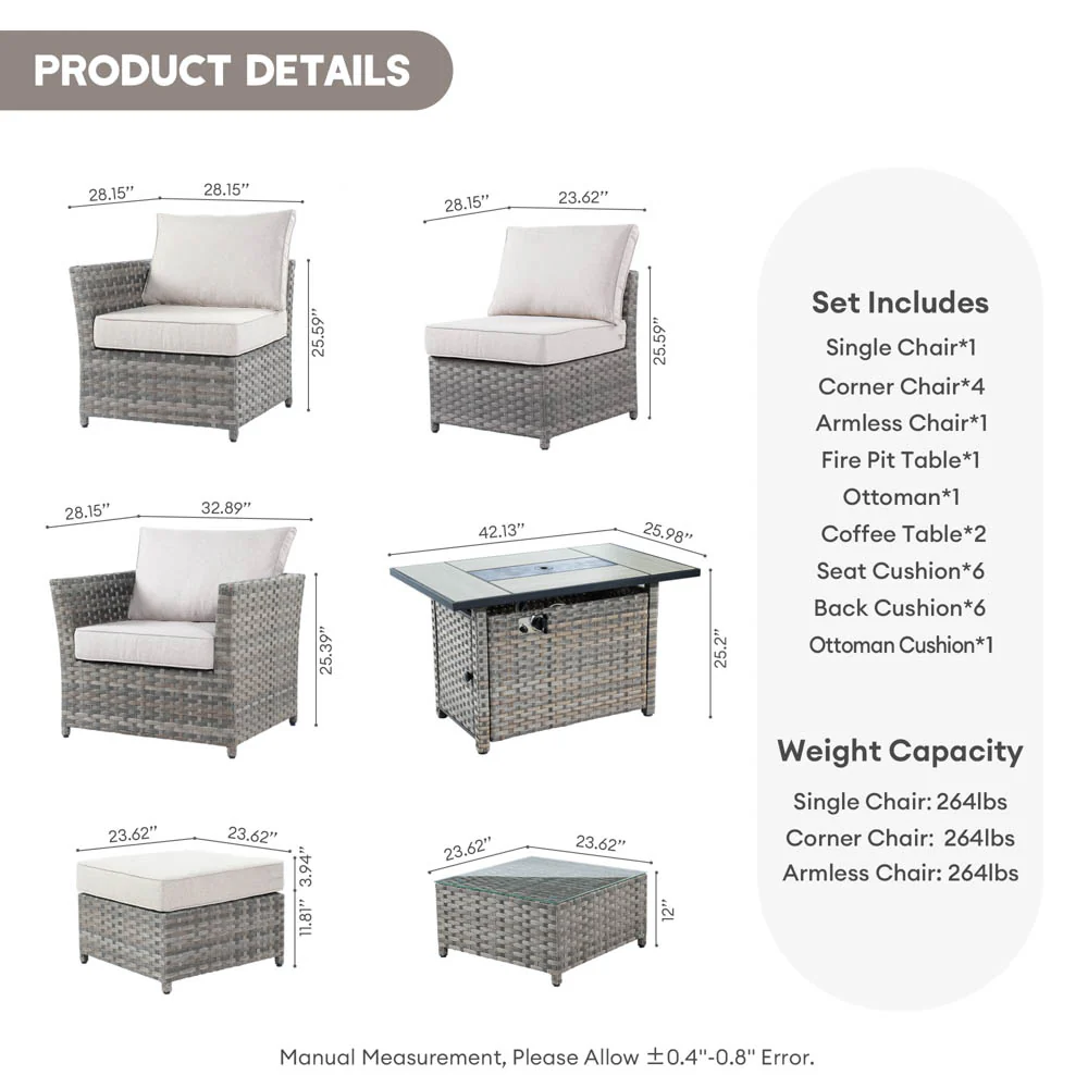 Ovios New Rimaru Series Patio Furniture Set 10-Piece include 42
