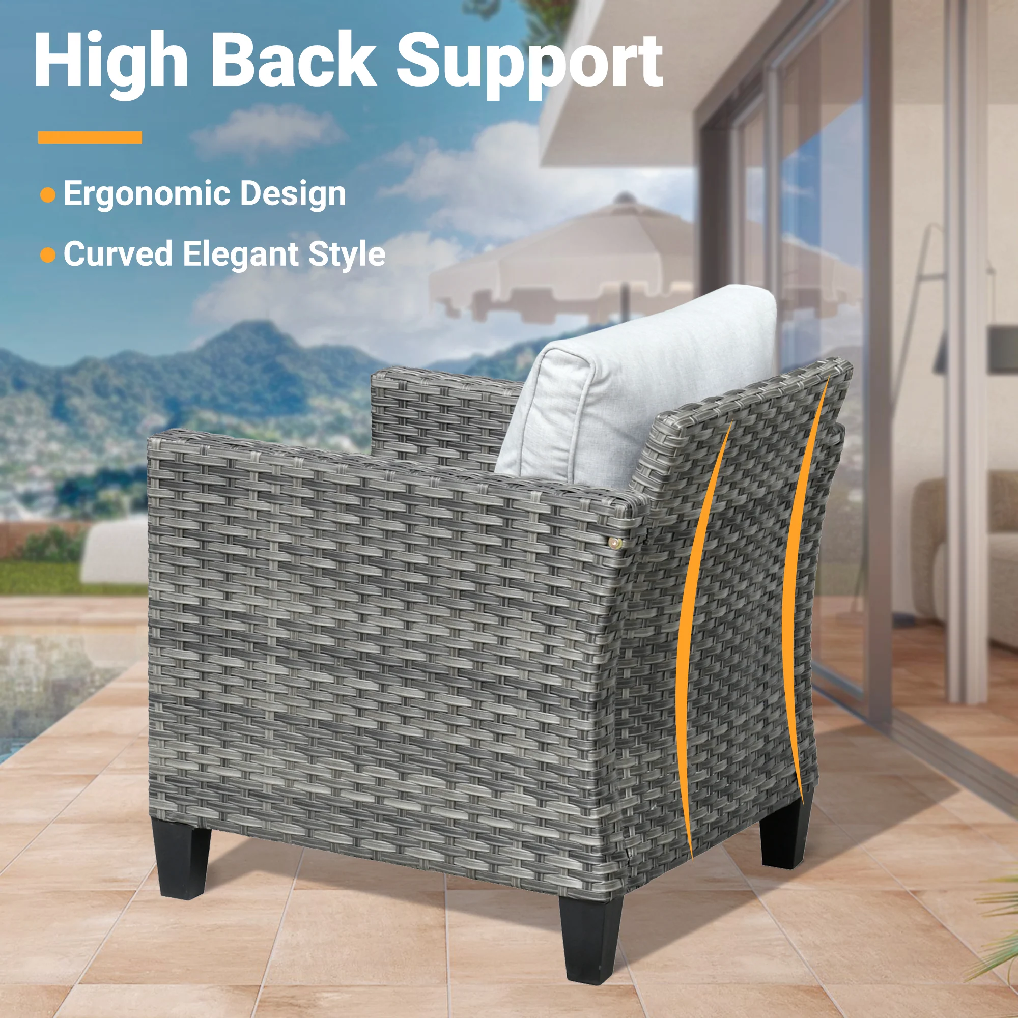 Ovios Patio Chairs New Vultros 3-Piece with Table High Back Square Shape Armrest