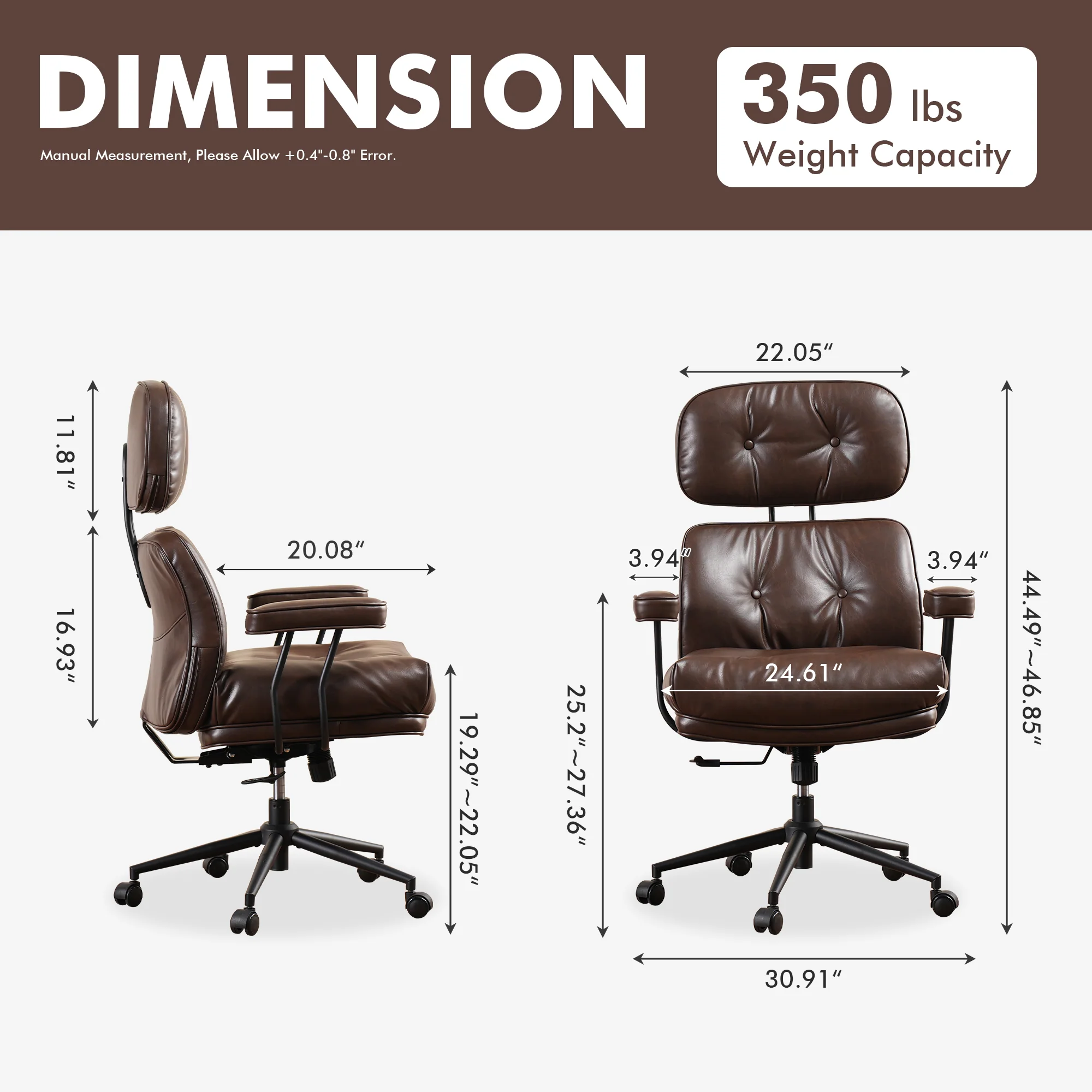 Ovios Office Executive Chair Oversize Cushions PU Fabric