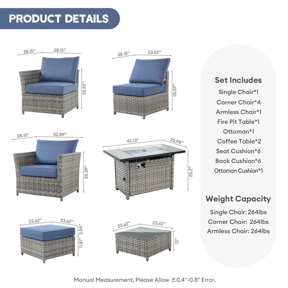 Ovios New Rimaru Series Patio Furniture Set 10-Piece include 42