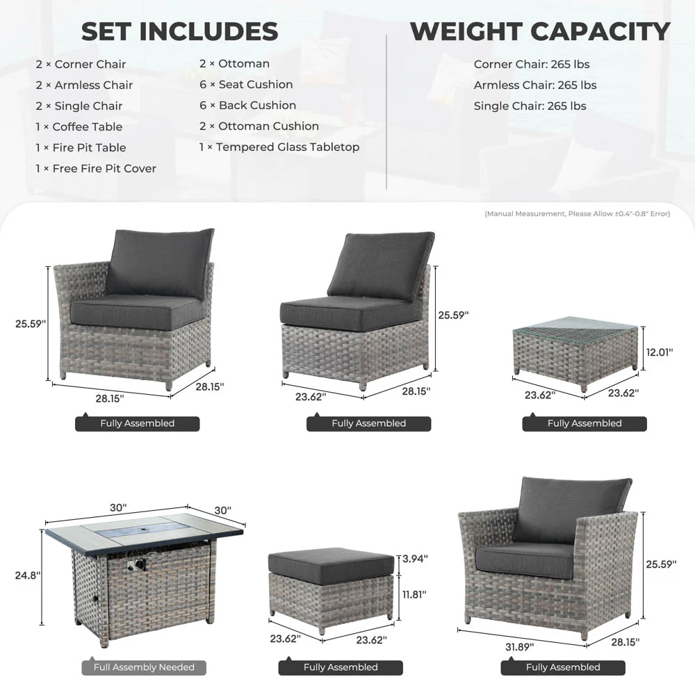 Ovios New Rimaru Series Patio Furniture Set 10-Piece include 42