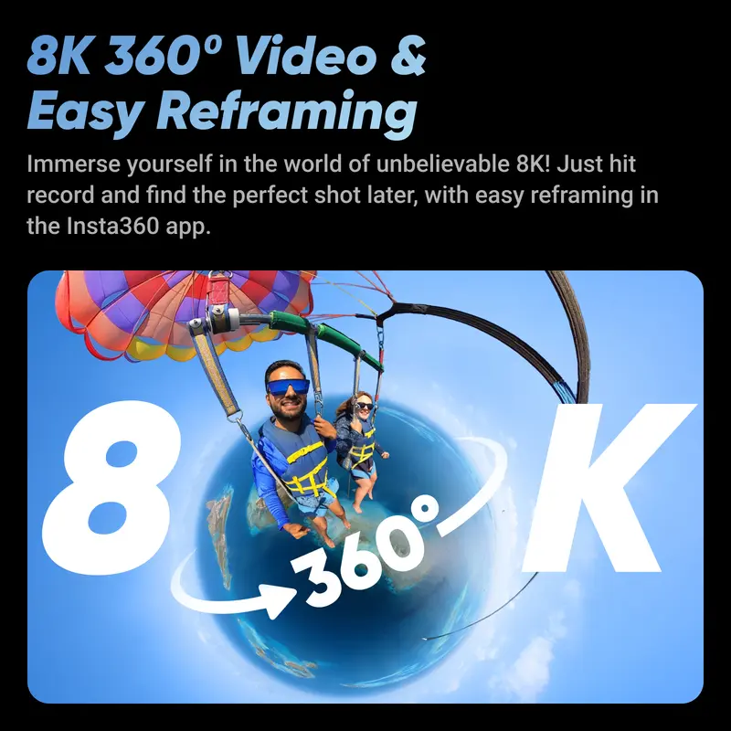 Insta360 X4 - 8K Waterproof 360 Action Camera, 4K Wide-Angle Video, Invisible Selfie Stick, Removable Lens Guards, 135 Min Battery Life, AI Editing, Stabilization, for Sports, Travel, Outdoor